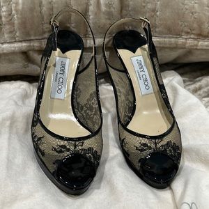 Jimmy Choo lace sling back size 37.5 fits true 7 to 7.5